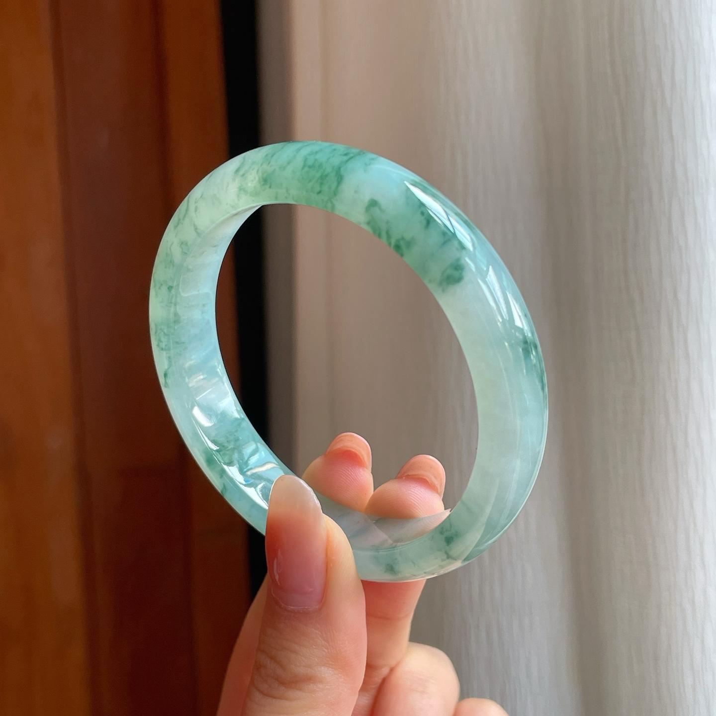 冰种飘花翡翠平安镯（54.6mm)（yc345453）