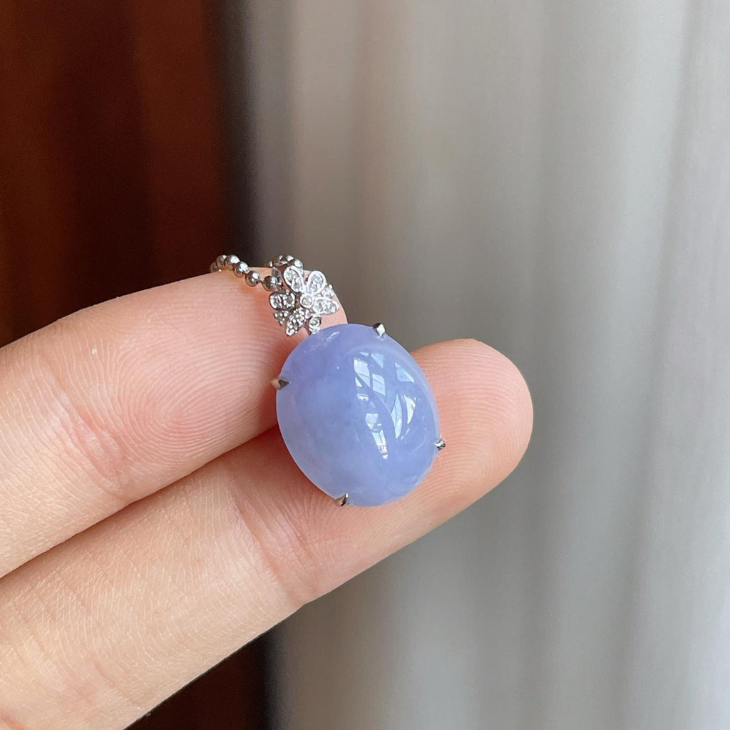 18k金钻镶糯冰翡翠蛋面吊坠（yc255692）