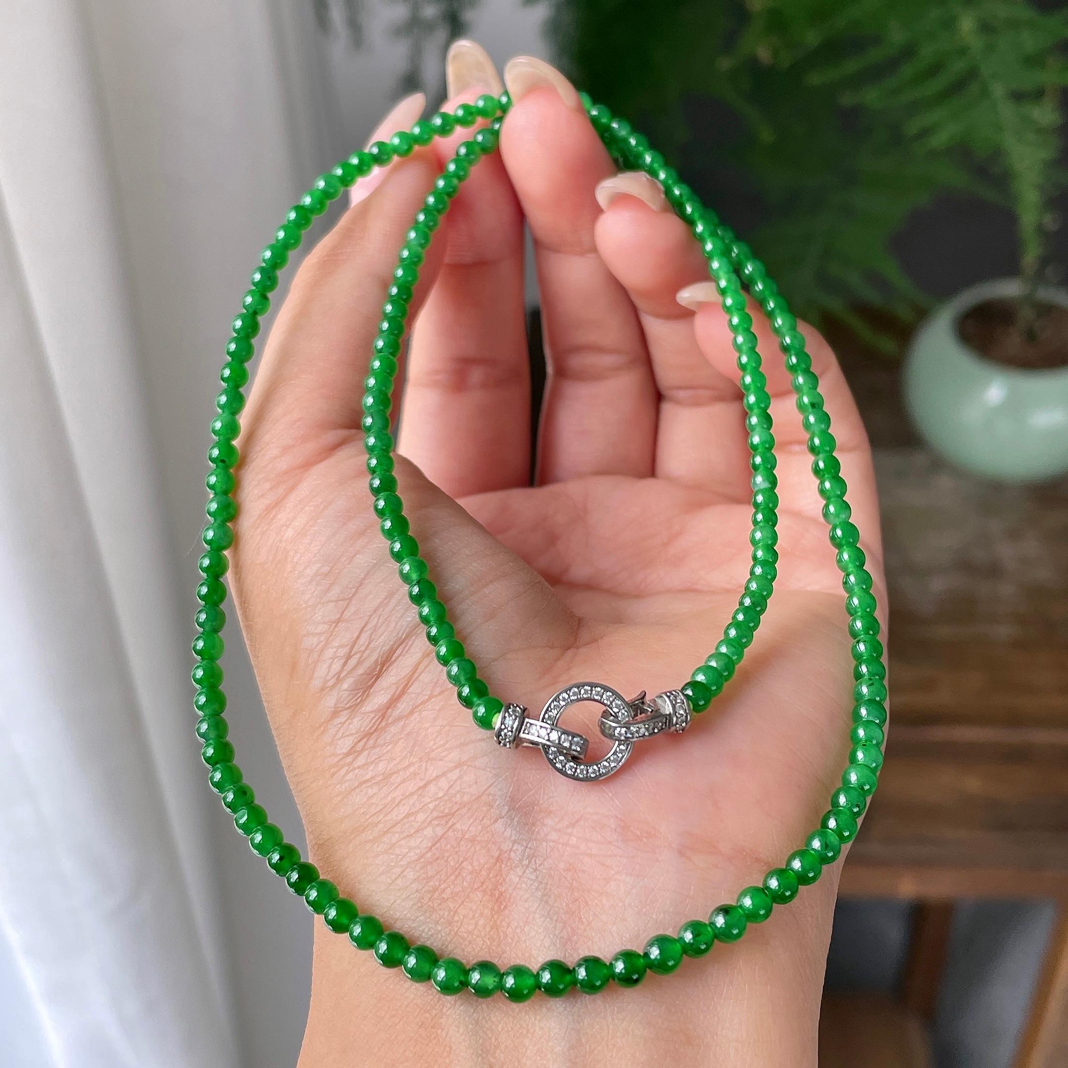 糯冰种满绿小米珠链165颗     天然缅甸A货翡翠（yc355297）