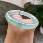 糯冰种晴水飘花圆条手镯54.4圈         天然缅甸A货翡翠（yc454775）