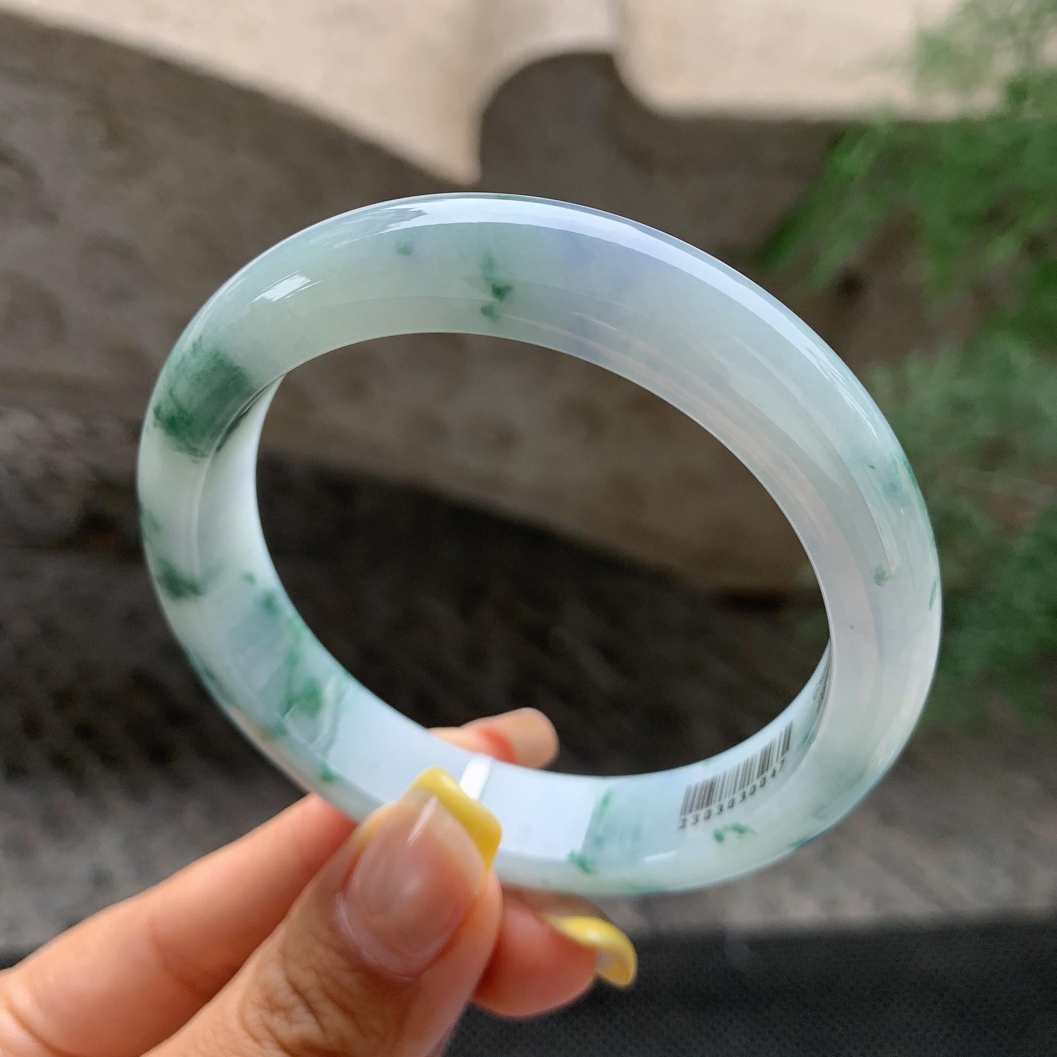 细糯种飘花正圈平安镯57.1圈             天然缅甸A货翡翠（yc392745）