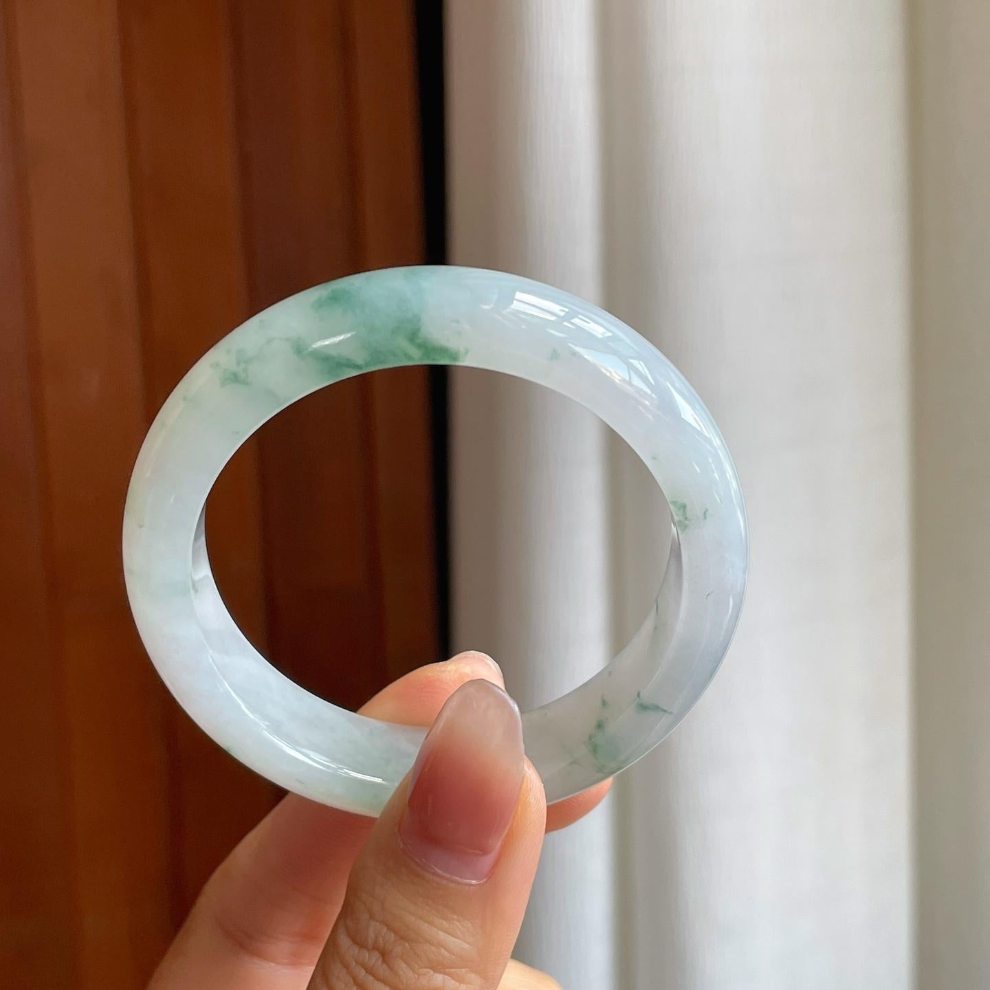 冰种飘花翡翠平安镯（52mm）（yc327166）