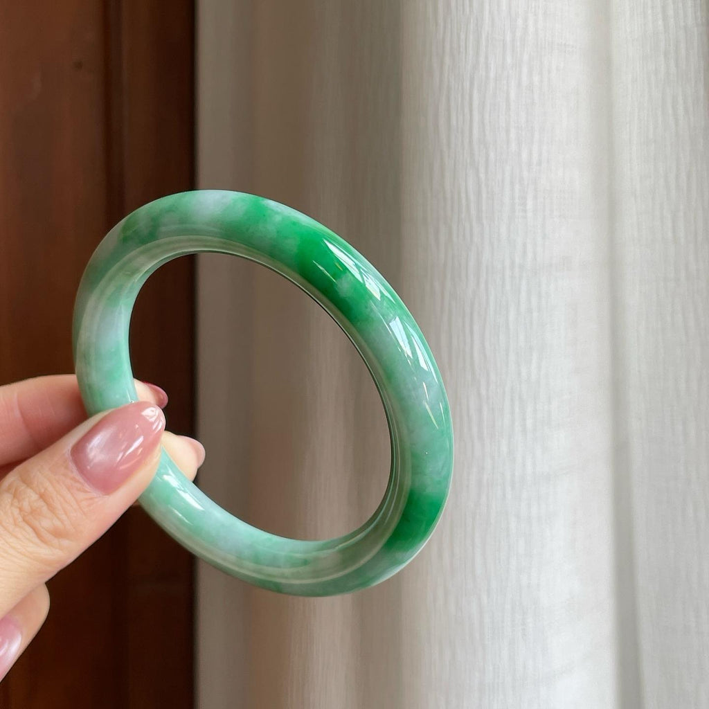 糯冰带底色翡翠美人条手镯（54.6mm）（yc295808）