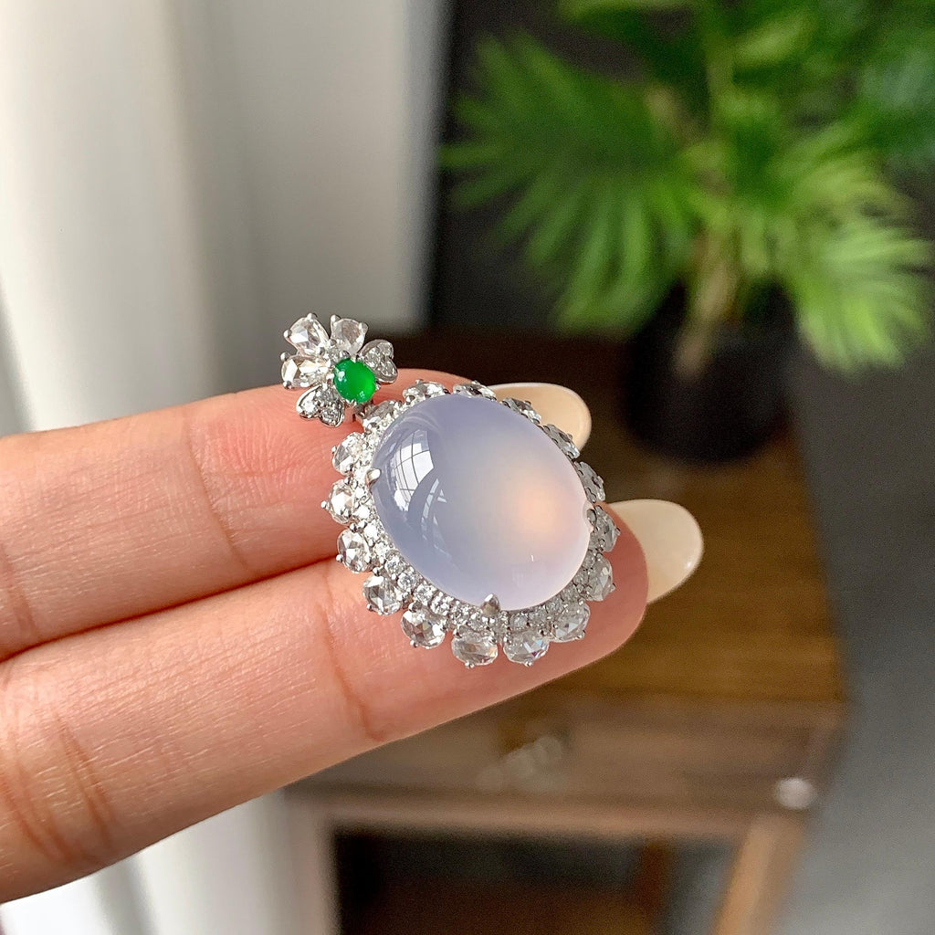 18K金钻镶冰种紫罗兰蛋面手链/吊坠/戒指（两件套）（yc252246）