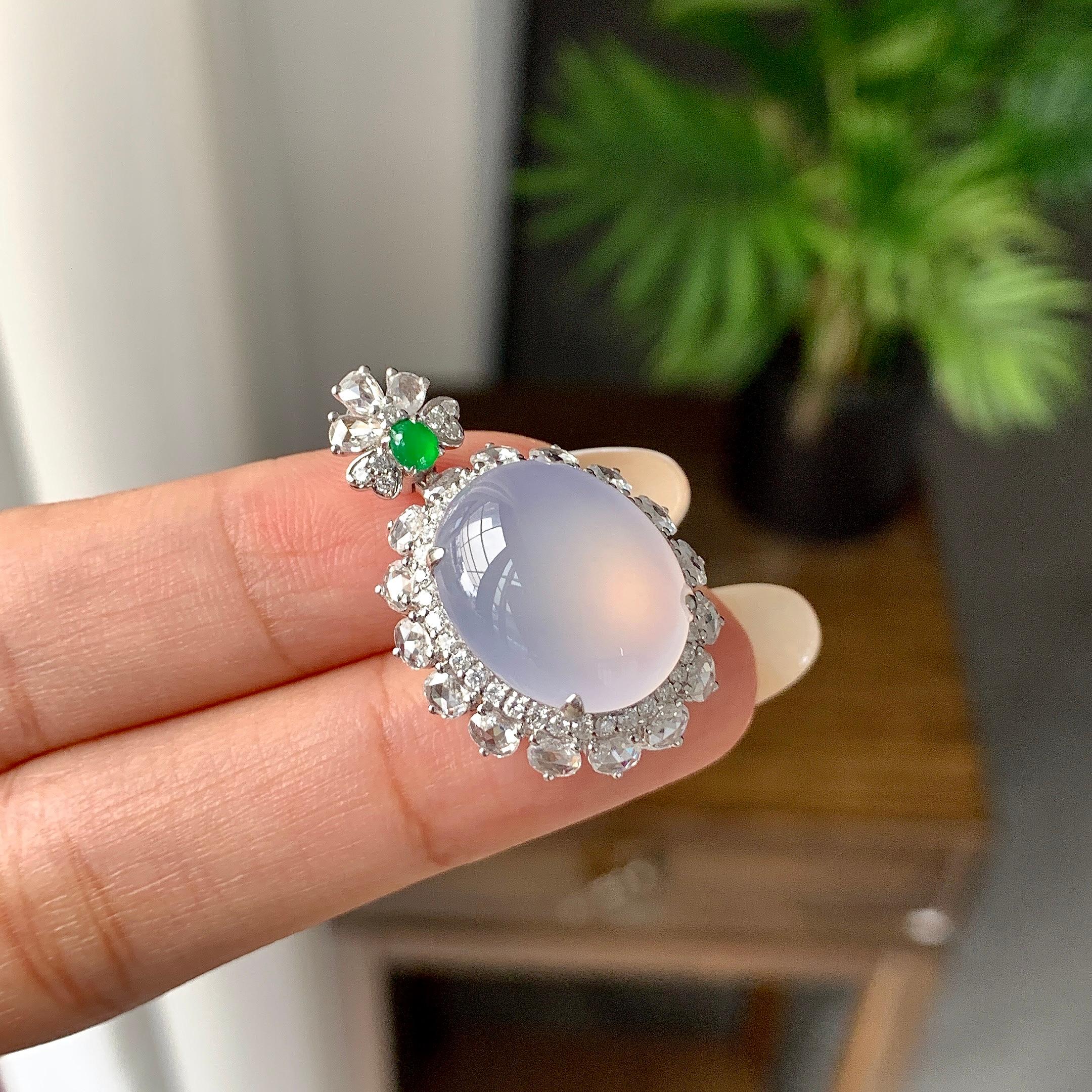 18K金钻镶冰种紫罗兰蛋面手链/吊坠/戒指（两件套）（yc252246）