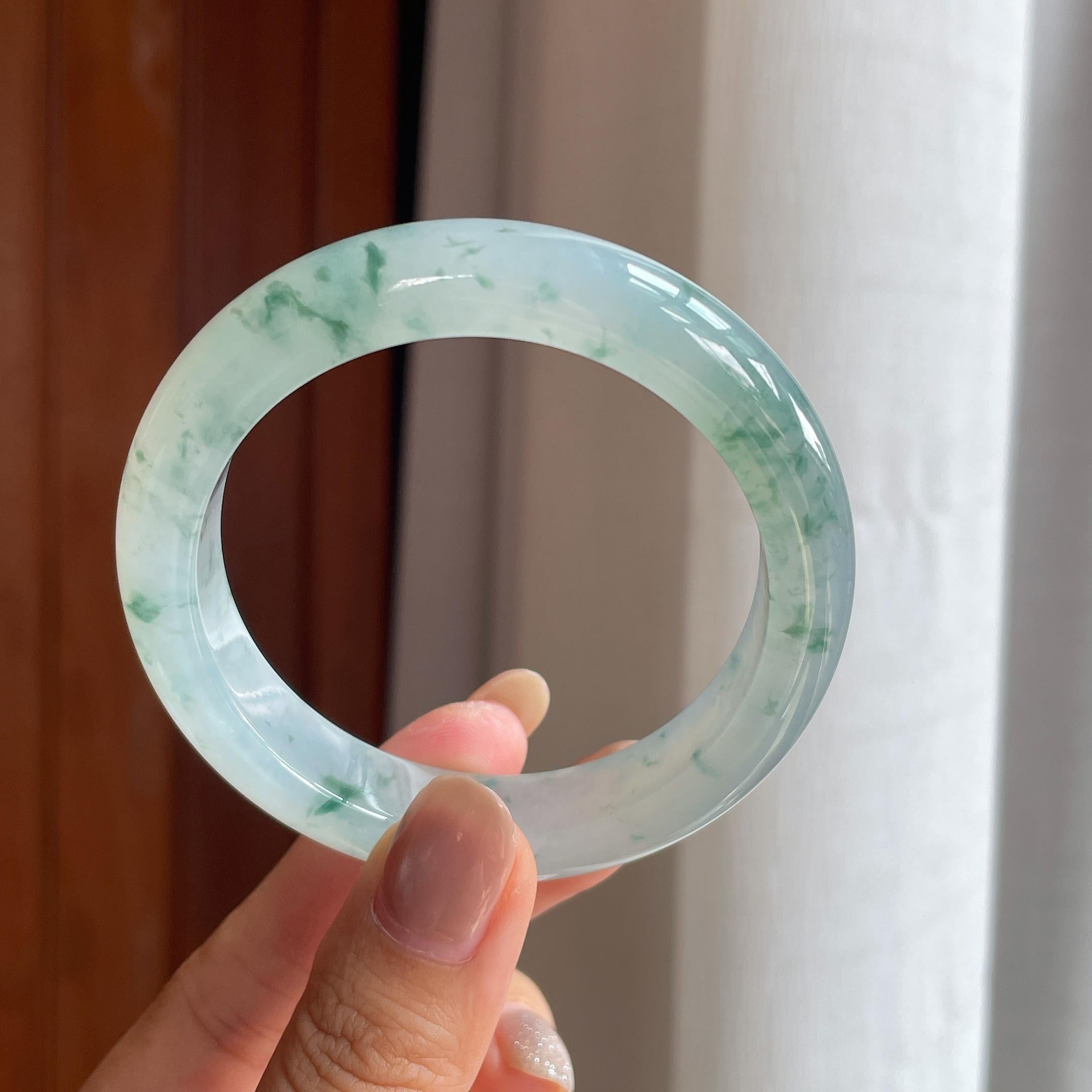 冰种飘花翡翠平安镯(54mm)（yc415378）