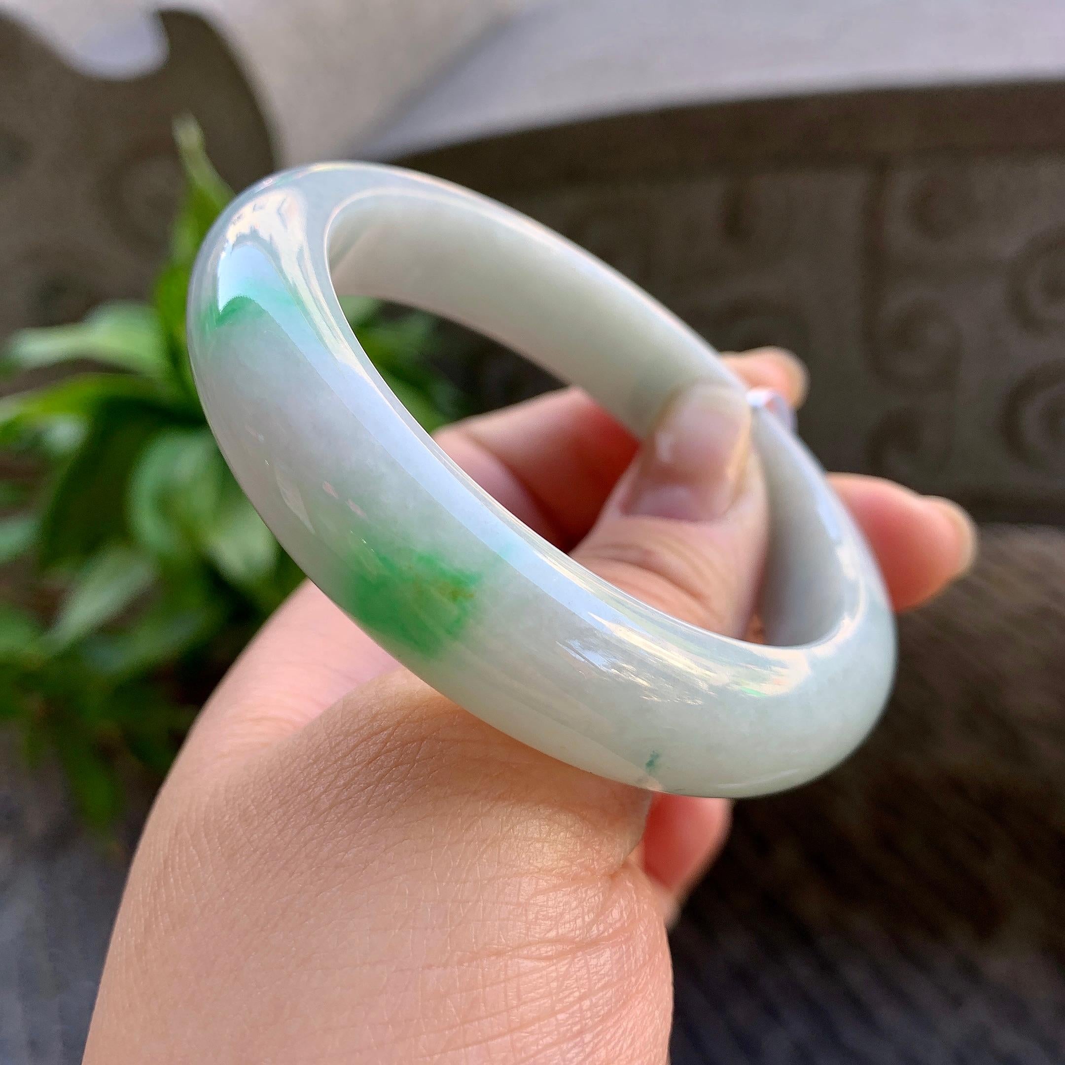 细糯种白底青平安镯（55.3mm）（yc308746）