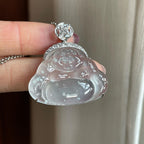 18k金钻镶冰玻种雪花棉翡翠佛公（yc302338）