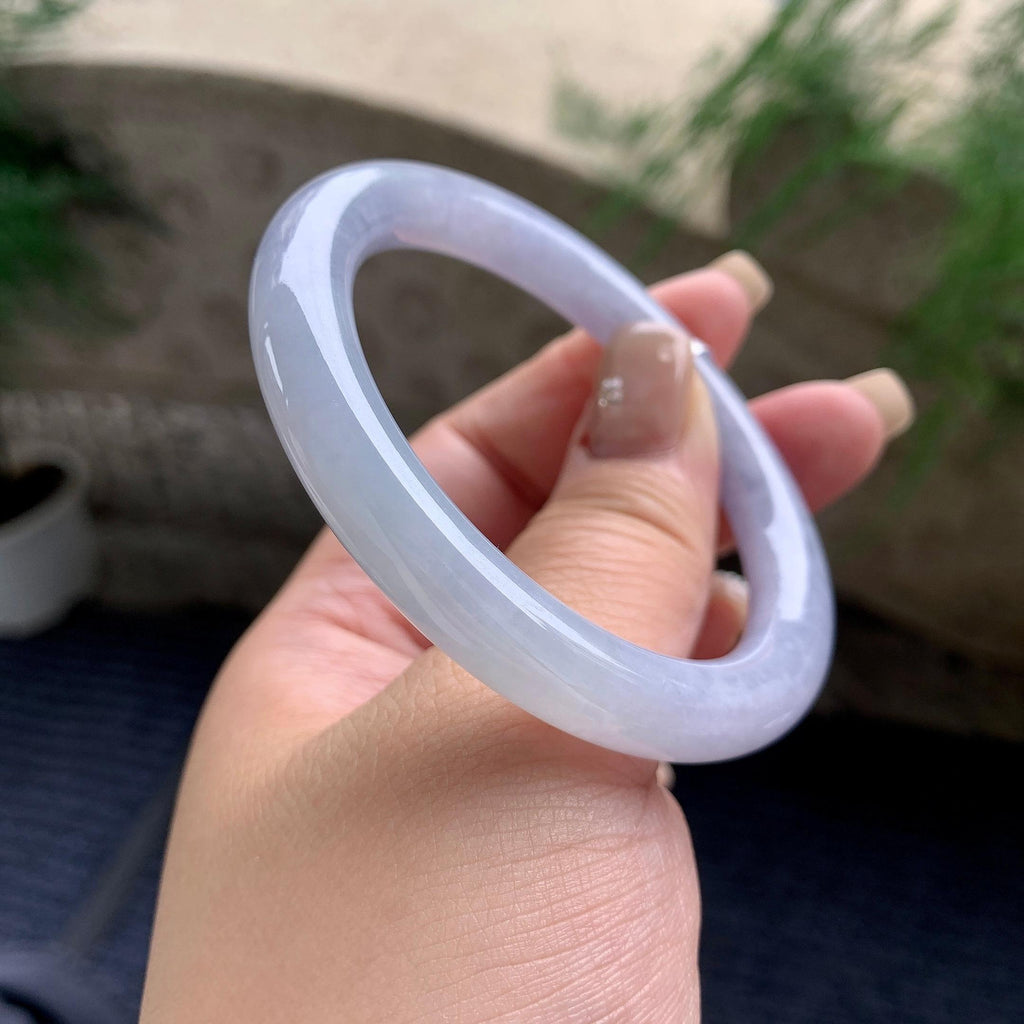 细糯种淡紫罗兰圆条手镯 55.5圈口 天然缅甸A货翡翠（yc460740）