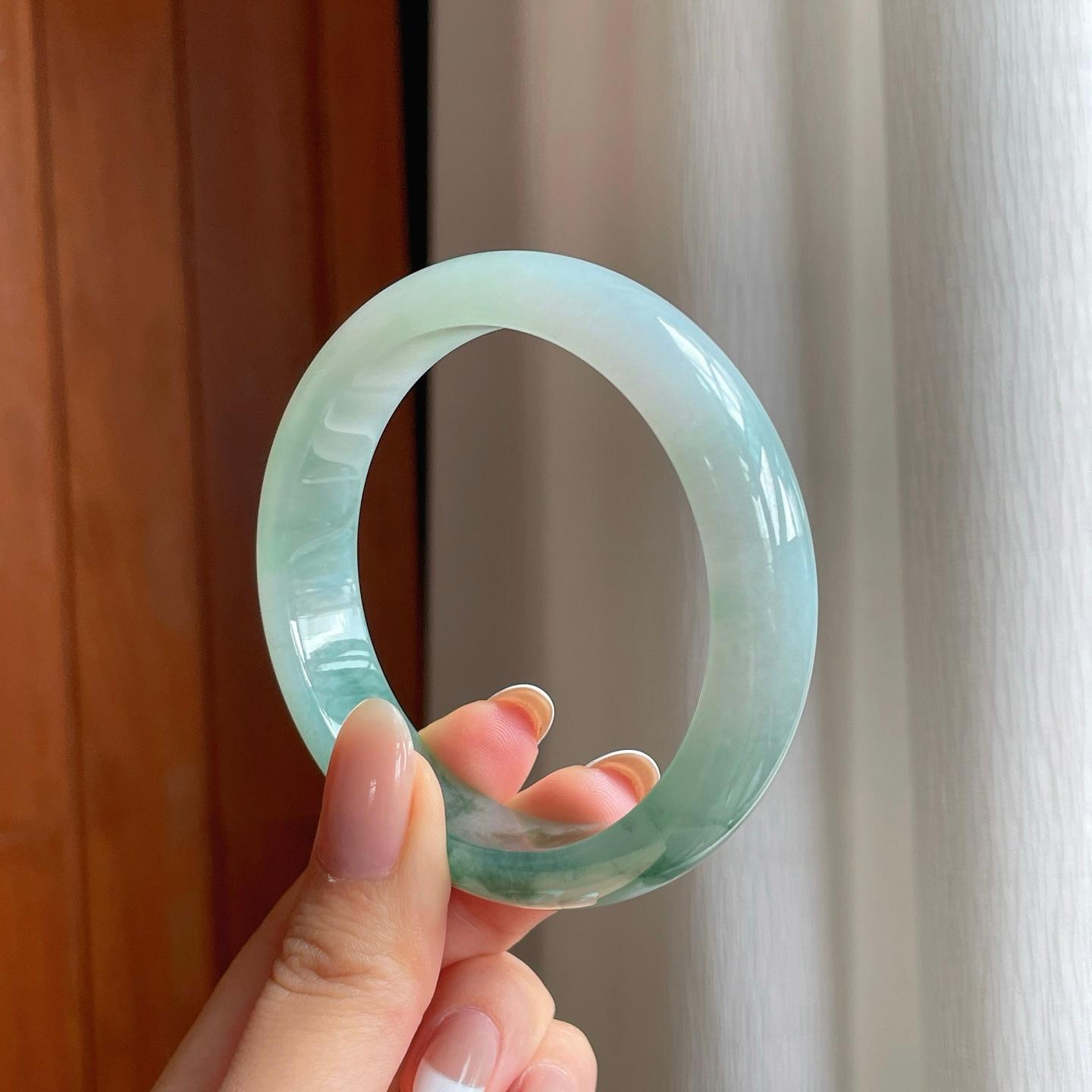 糯冰飘花翡翠平安镯（57mm)（yc374199）