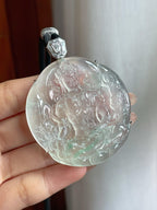 18k金钻镶冰玻种飘绿花翡翠度母挂件（yc197234）