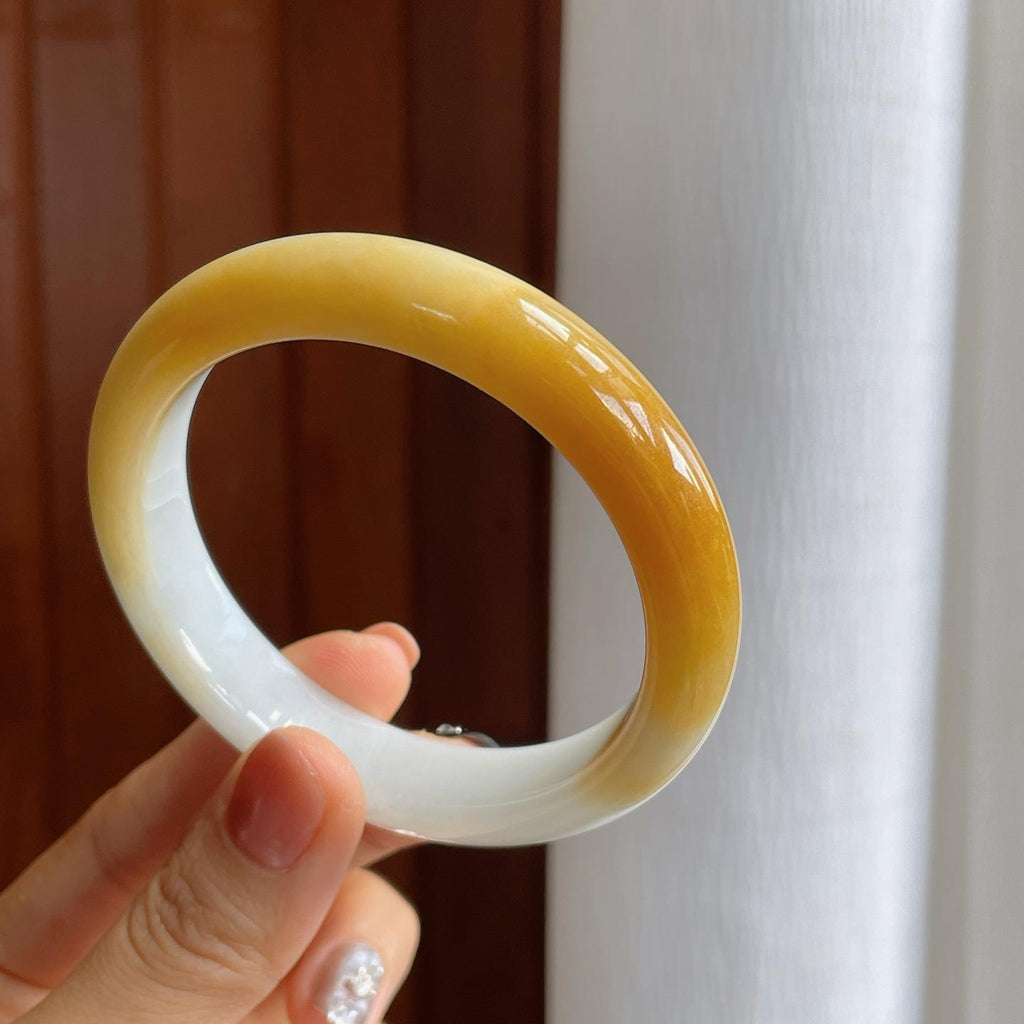 细糯冰黄翡半山半水翡翠平安镯（58mm）（yc276516）