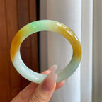 糯冰黄加绿翡翠平安镯（58.5mm）（yc268243）