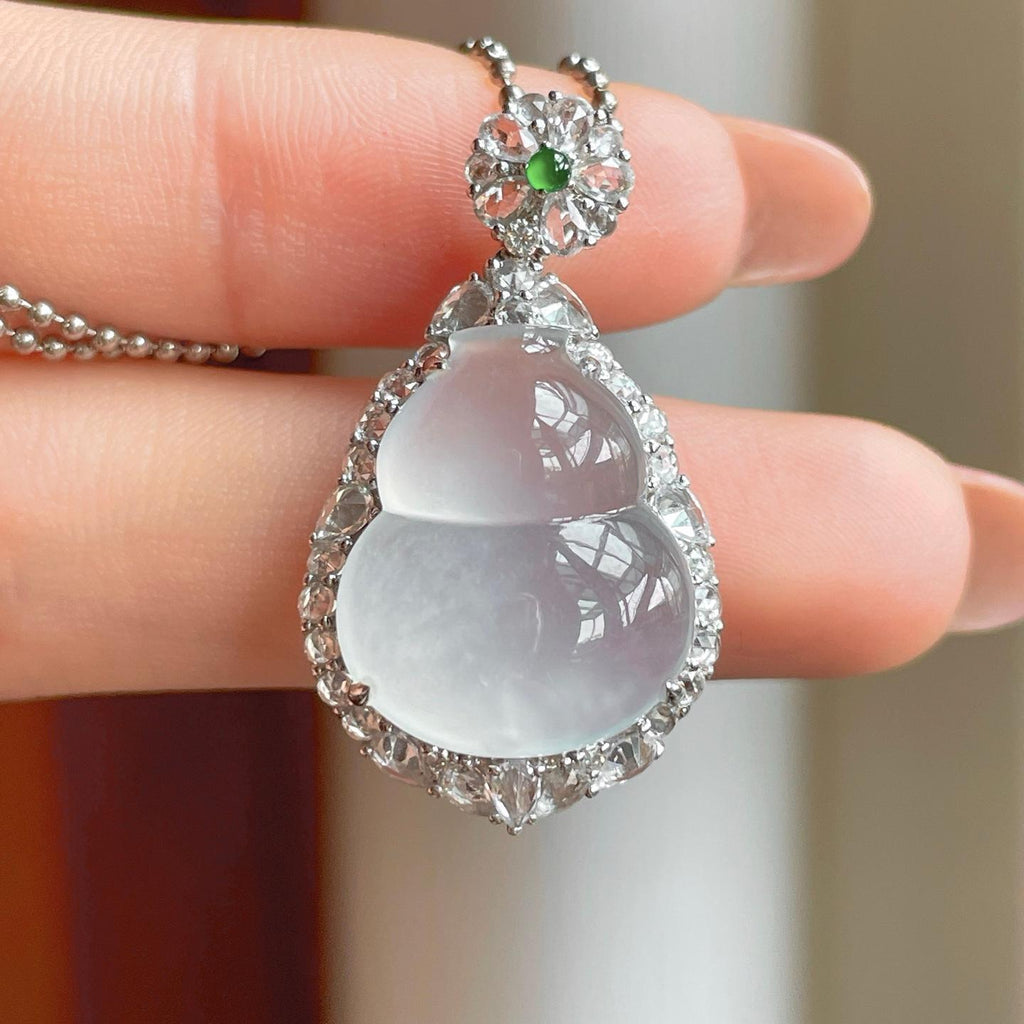 18k金钻镶冰玻种翡翠葫芦（yc356383）