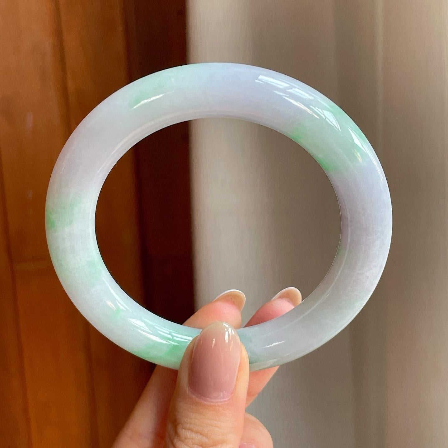 糯冰带色翡翠圆条手镯（57.3mm)（yc373950）