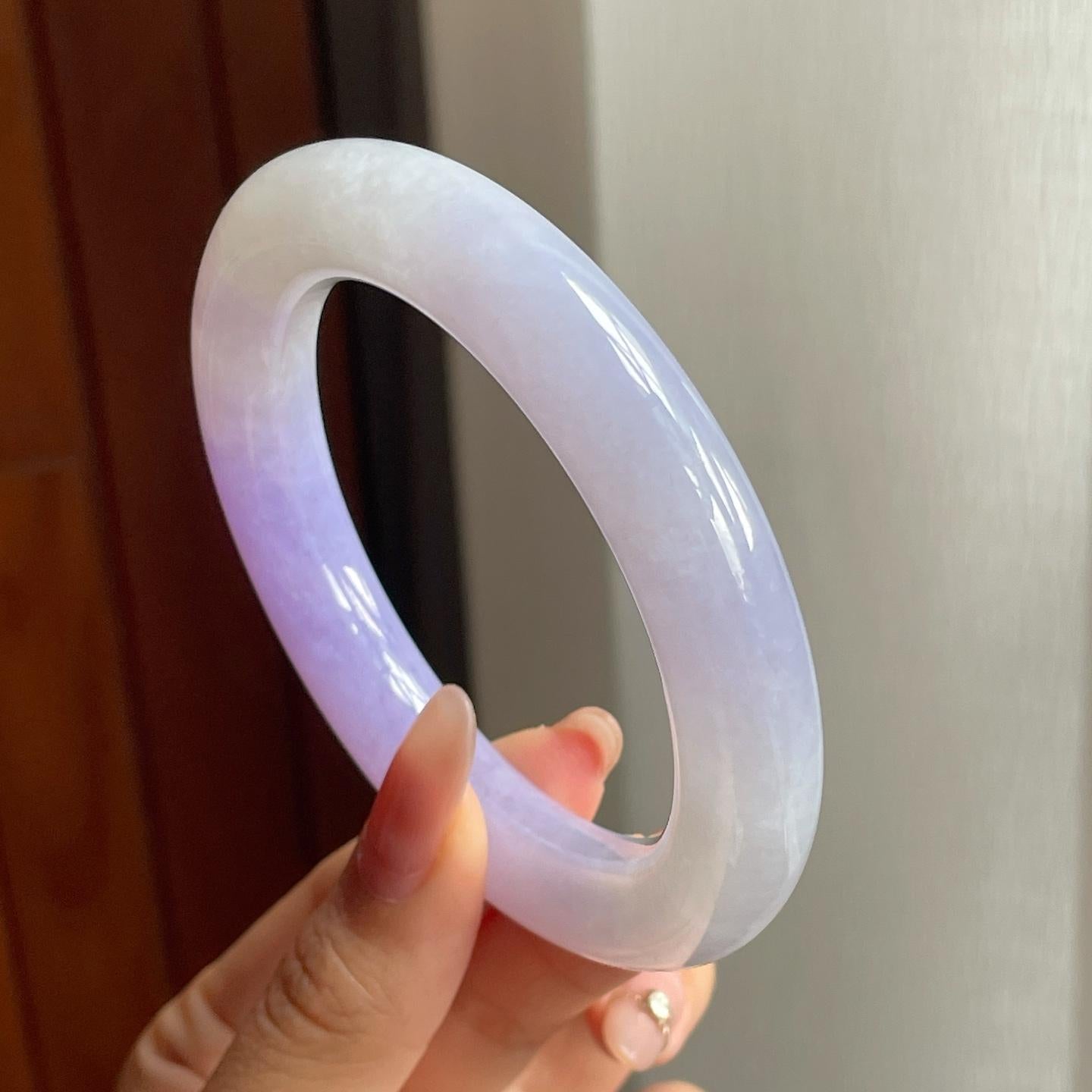 糯冰种紫罗兰翡翠圆条手镯（57mm）（yc200130）