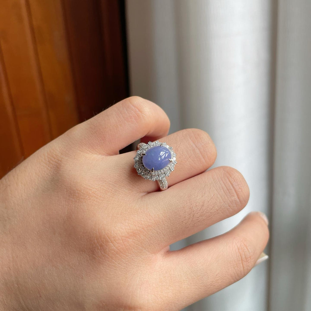 18k金钻镶冰种紫罗兰翡翠蛋面（yc182155）