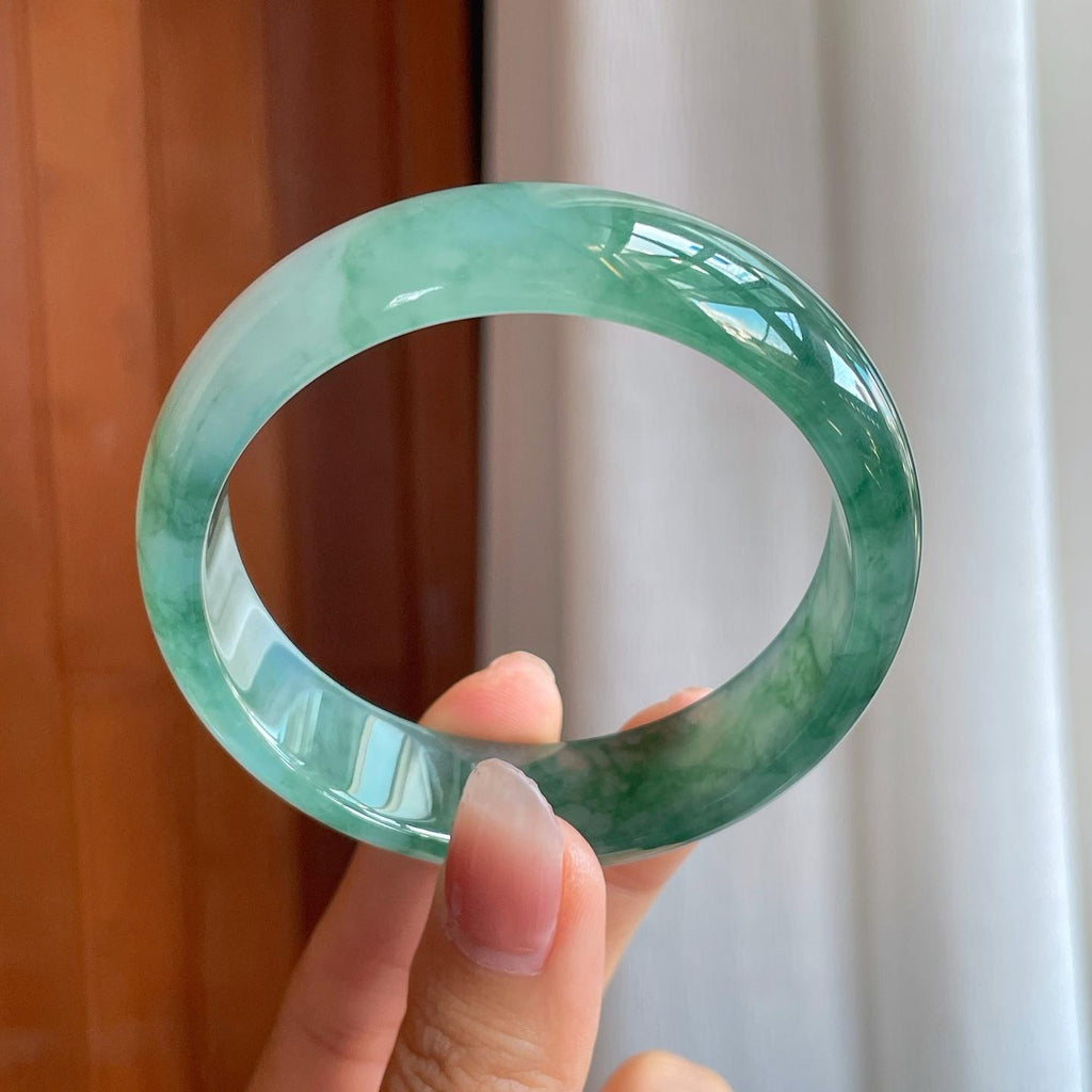 冰种飘花翡翠宽版平安镯（58mm）（yc310941）