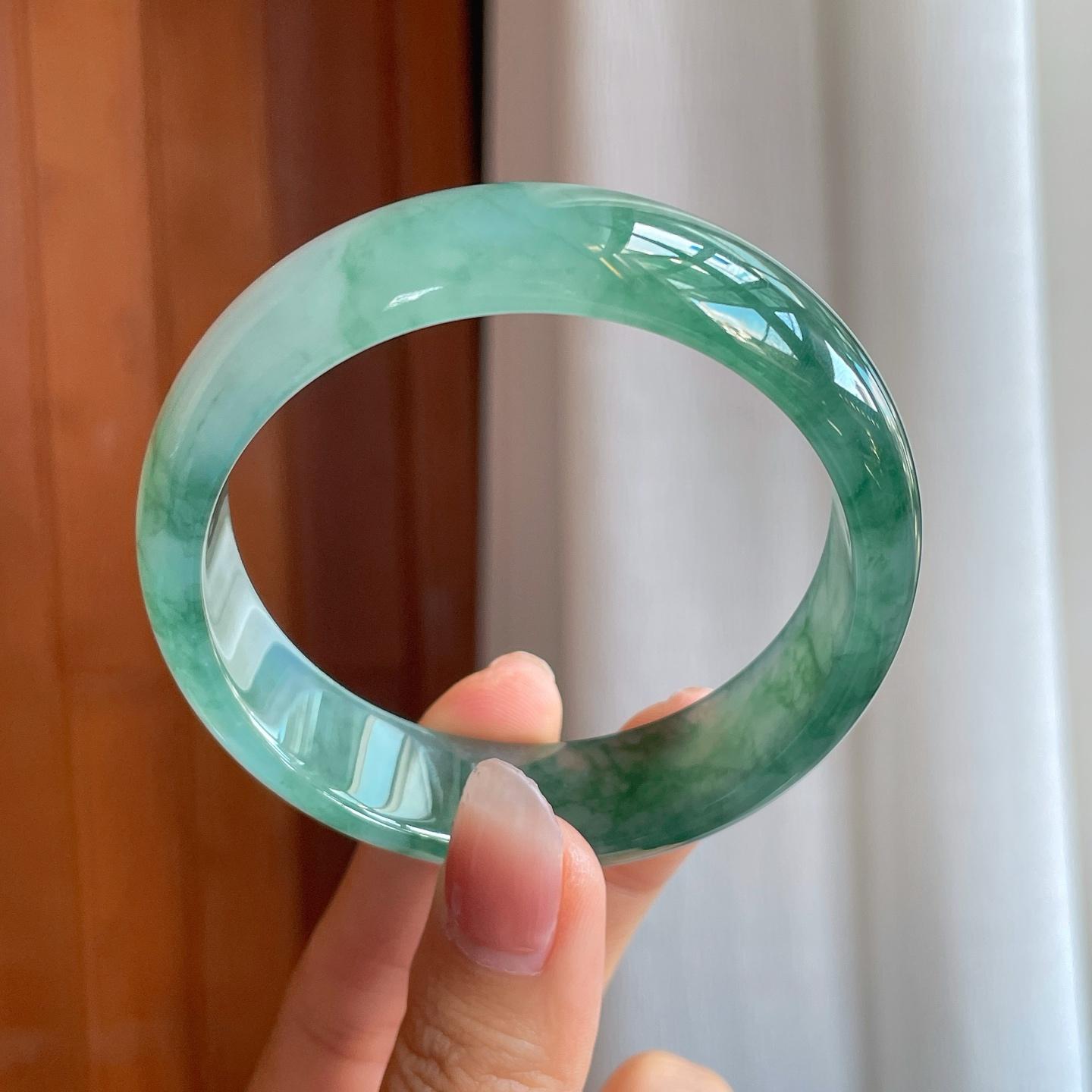 冰种飘花翡翠宽版平安镯（58mm）（yc310941）