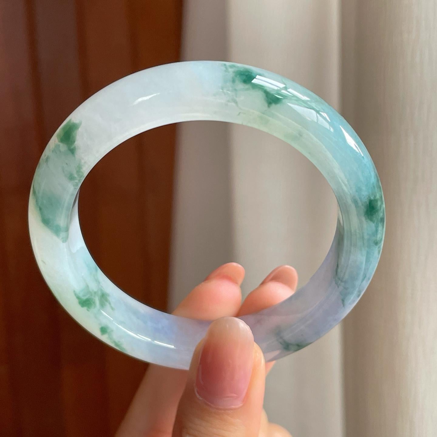 冰种飘花翡翠平安镯（53.8mm)（yc363436）