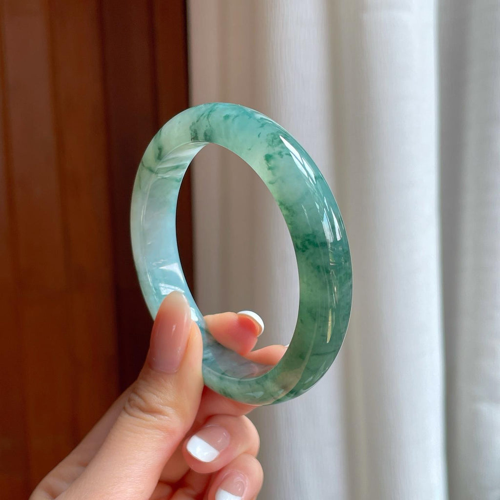 糯冰飘花翡翠平安镯（56.3mm)（yc389537）