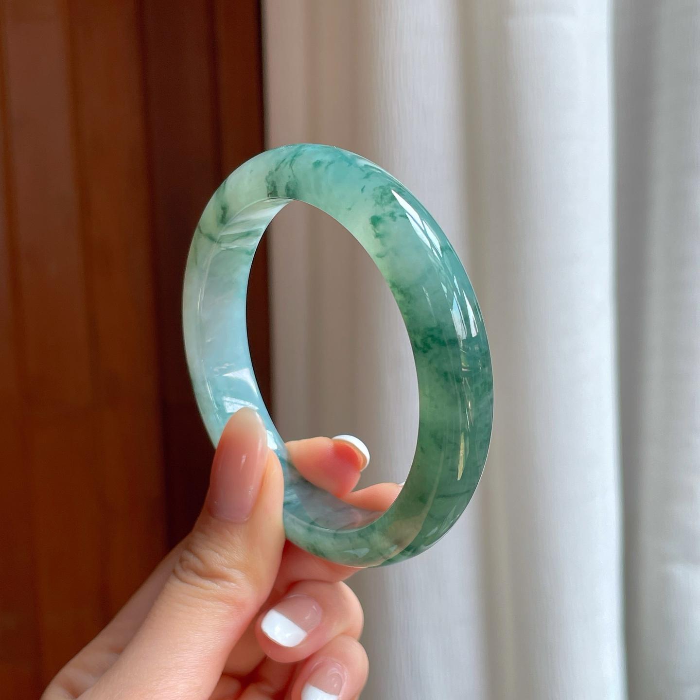 糯冰飘花翡翠平安镯（56.3mm)（yc389537）
