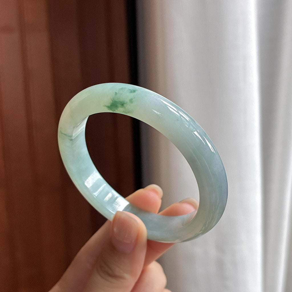 糯冰飘花正圈平安镯 53圈 天然缅甸A货翡翠（yc483601）