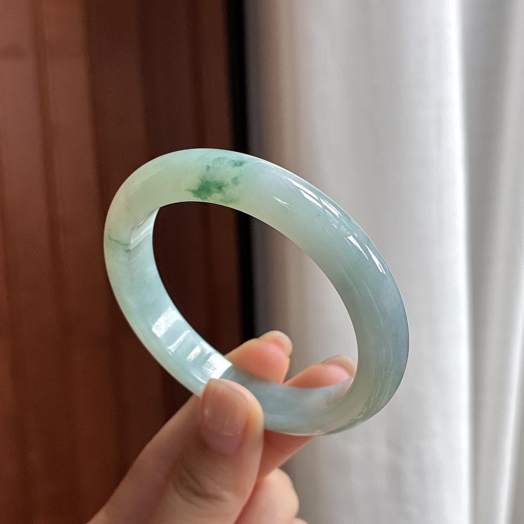 糯冰飘花正圈平安镯 53圈 天然缅甸A货翡翠（yc483601）