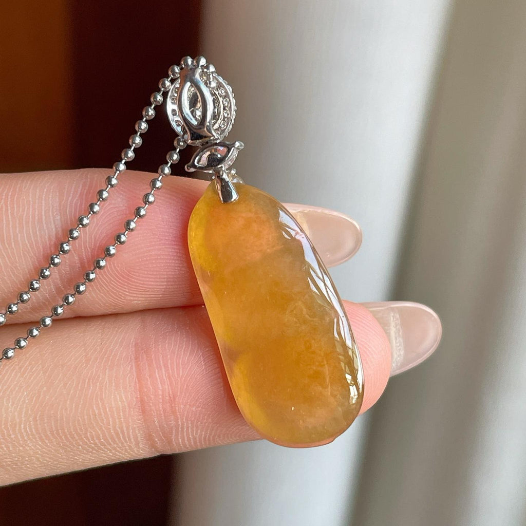 18k金扣冰种黄翡翡翠豆子（yc246177）