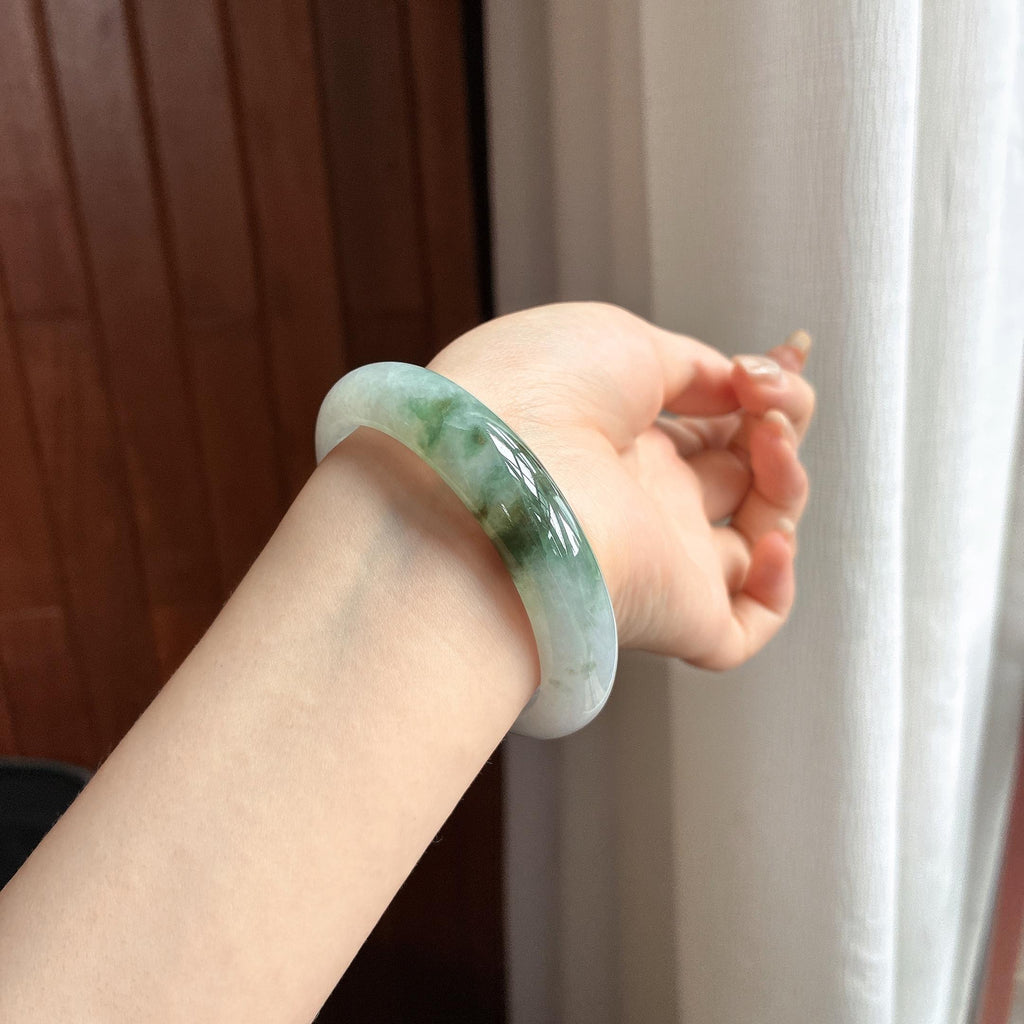 细糯种飘花正圈平安镯 56圈 天然缅甸A货翡翠（yc464561）