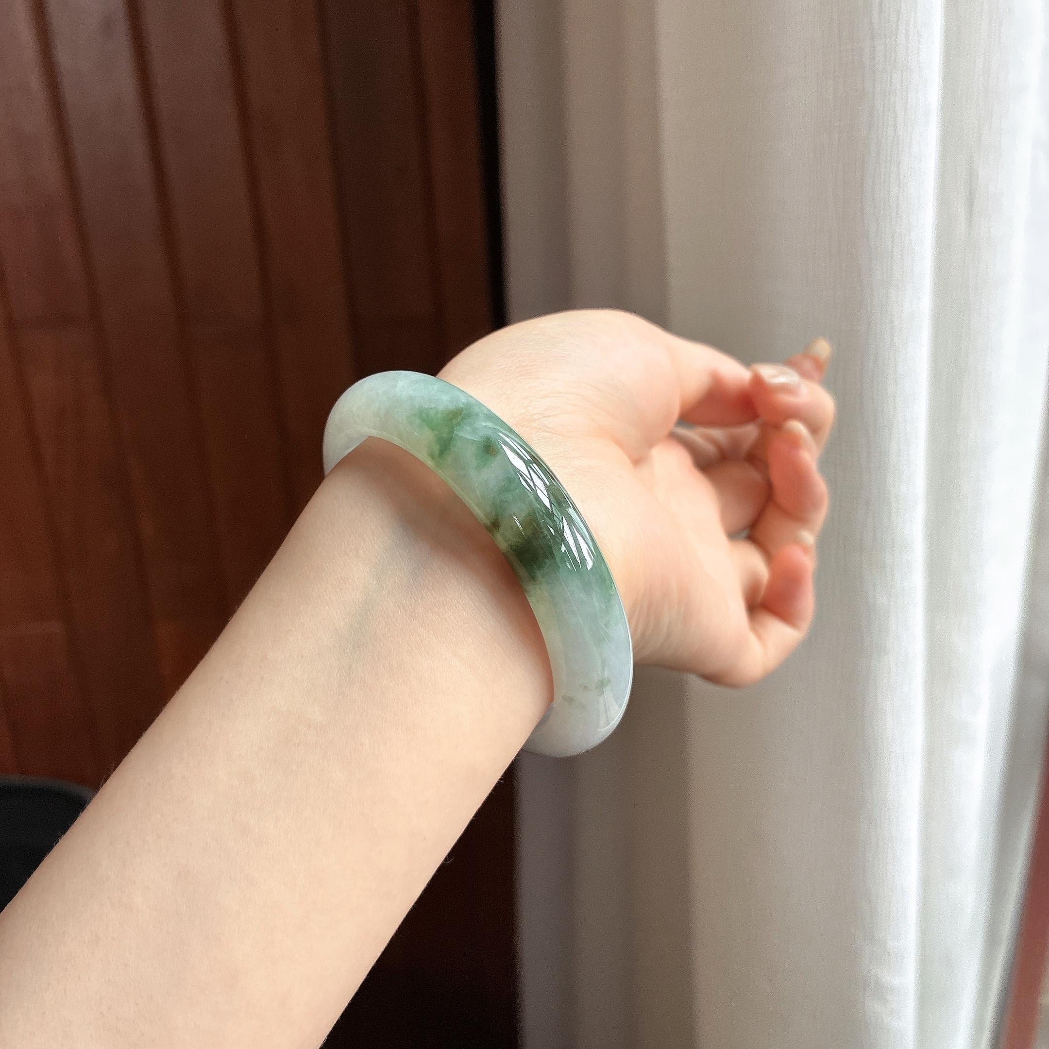 细糯种飘花正圈平安镯 56圈 天然缅甸A货翡翠（yc464561）