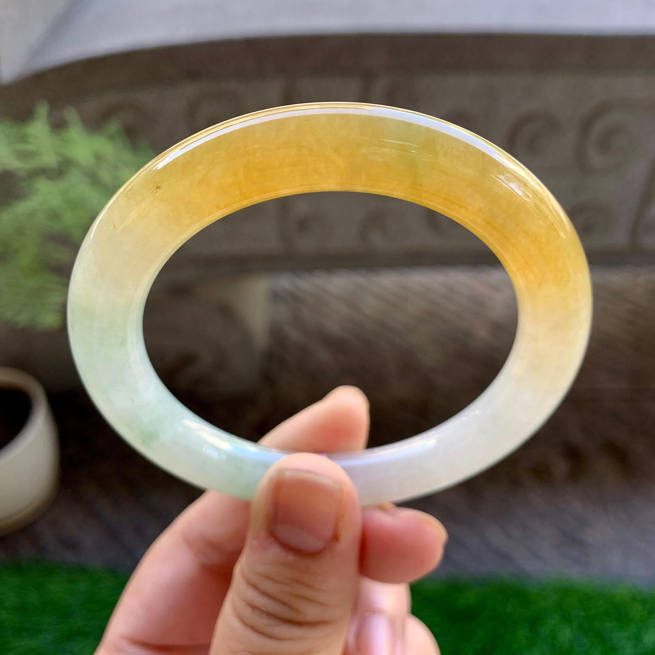 细糯种黄翡圆条手镯（56.2mm）（yc246658）