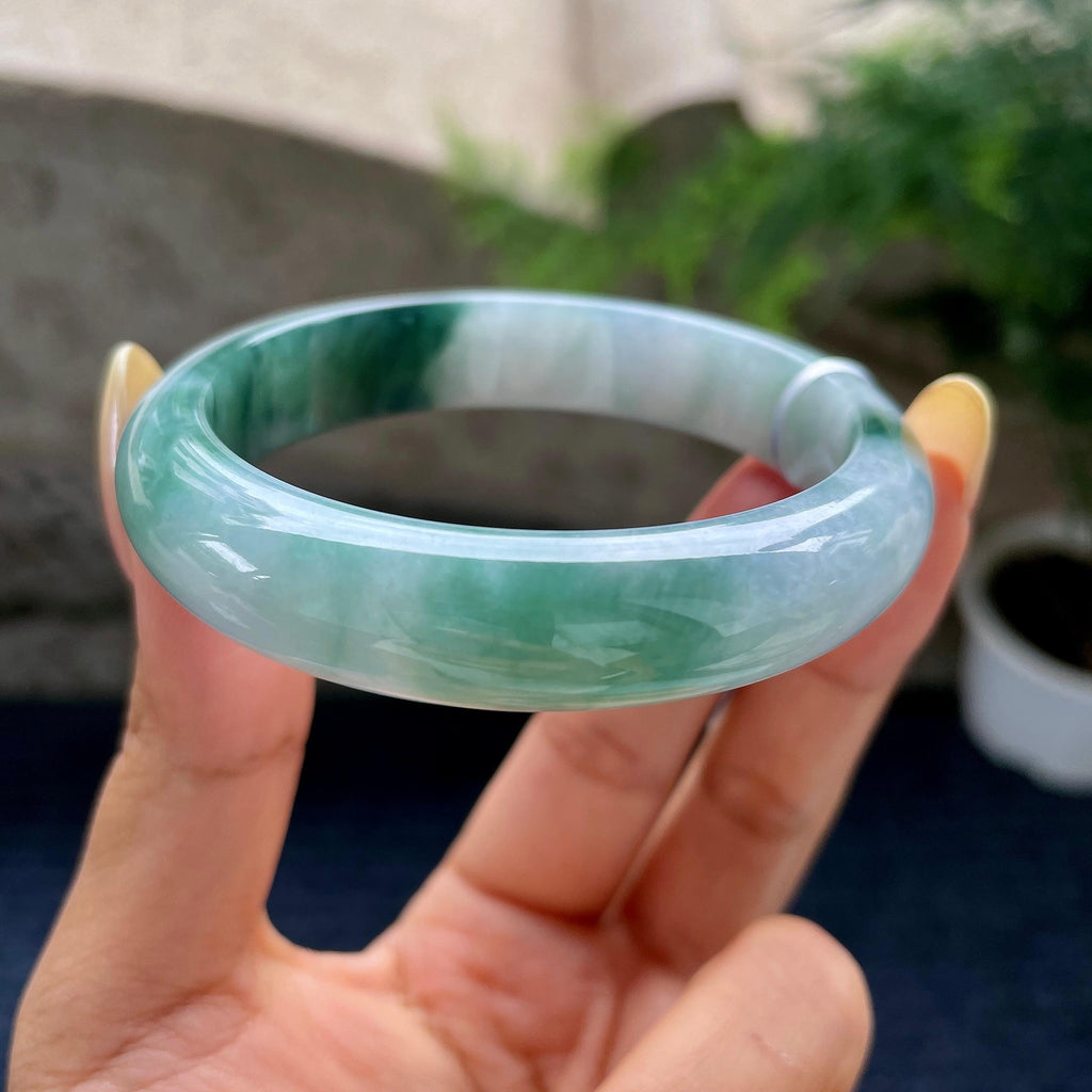 细糯种飘蓝花正圈平安镯55.9圈 天然缅甸A货翡翠（yc489152）