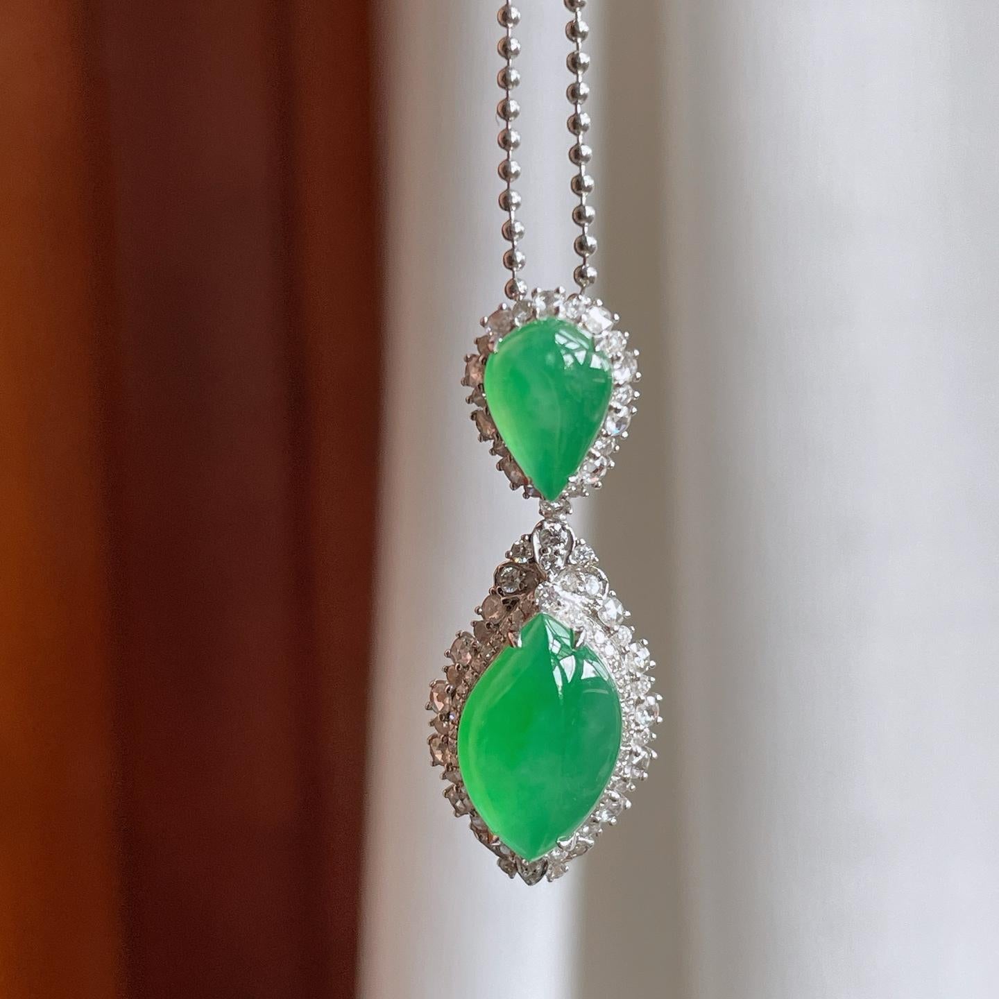 18k金镶镶冰种满绿翡翠吊坠（yc246181）