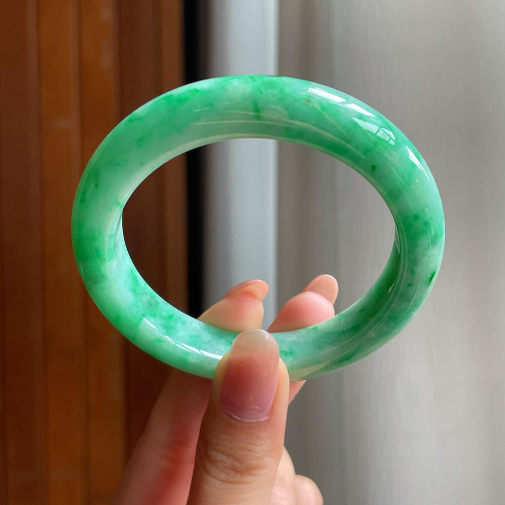 糯冰果绿翡翠平安镯（54.6mm)（yc345454）