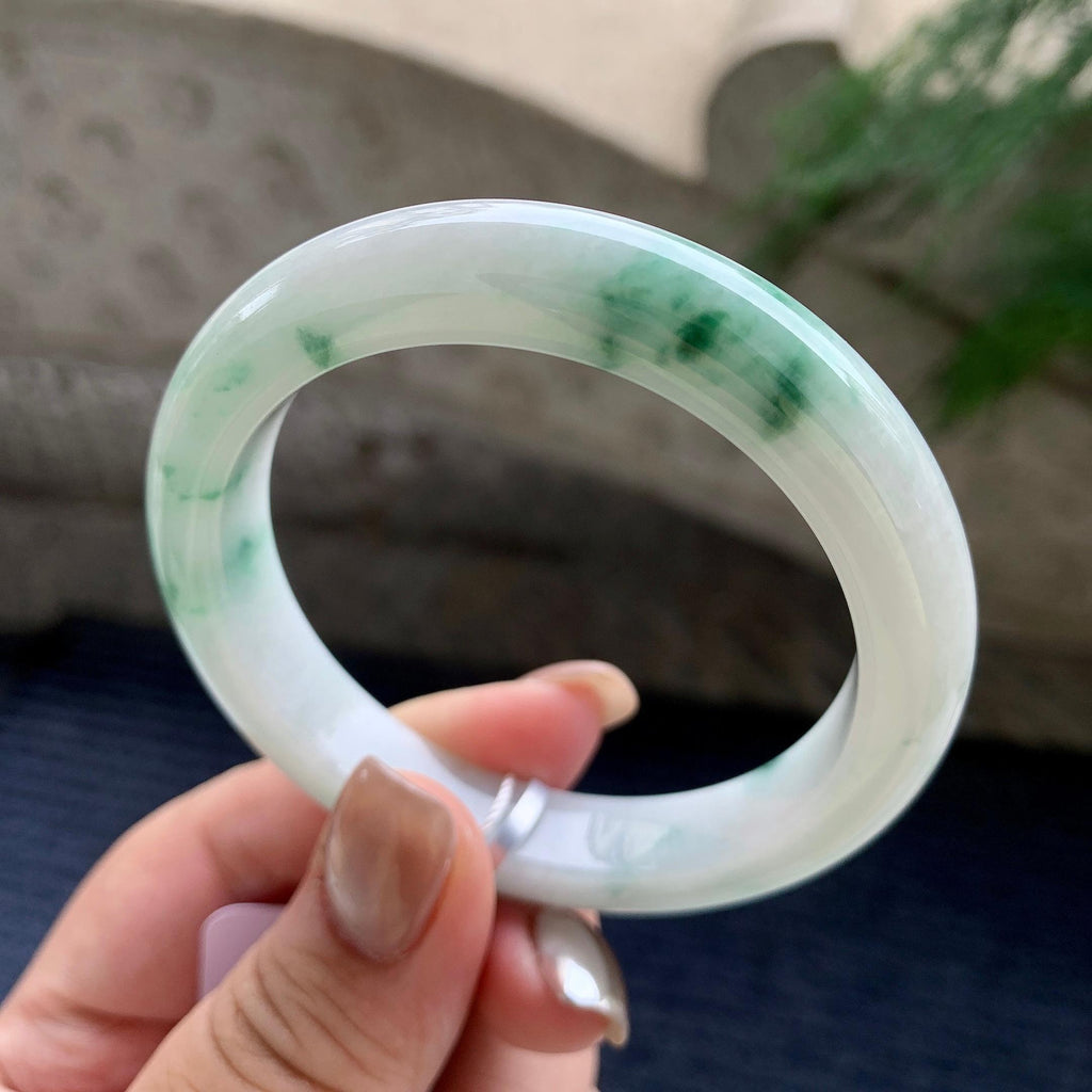 细糯种飘绿花正圈平安镯  53.2圈口  天然缅甸A货翡翠（yc423808）