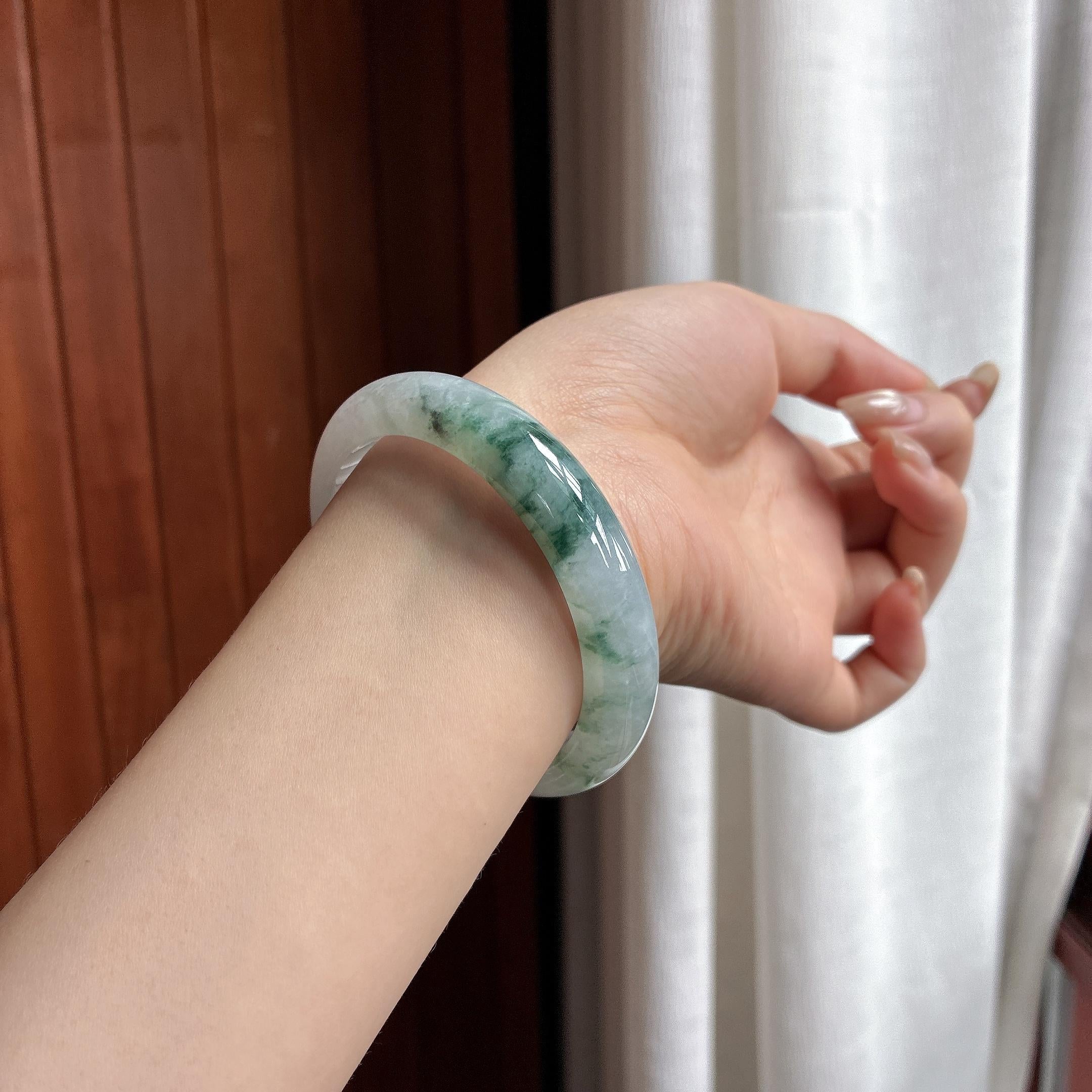 细糯种飘花正圈平安镯 55圈 天然缅甸A货翡翠（yc466247）