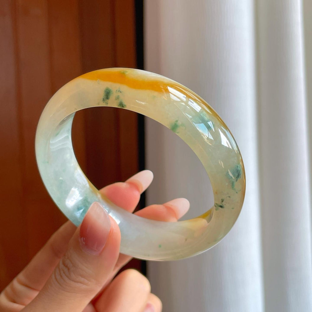 冰种黄翡飘花宽版特色平安镯（60.6mm）（yc310756）