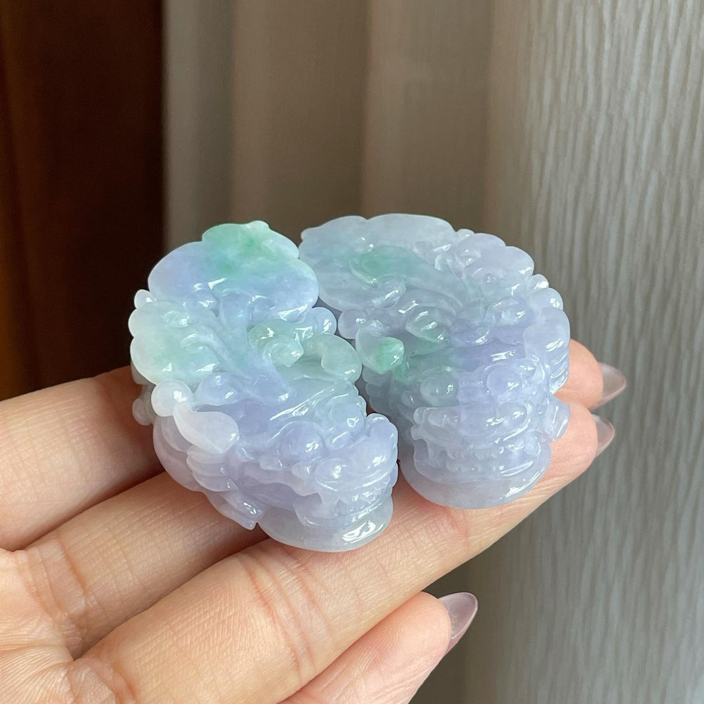 糯冰椿彩翡翠貔貅挂件一对（yc284600）