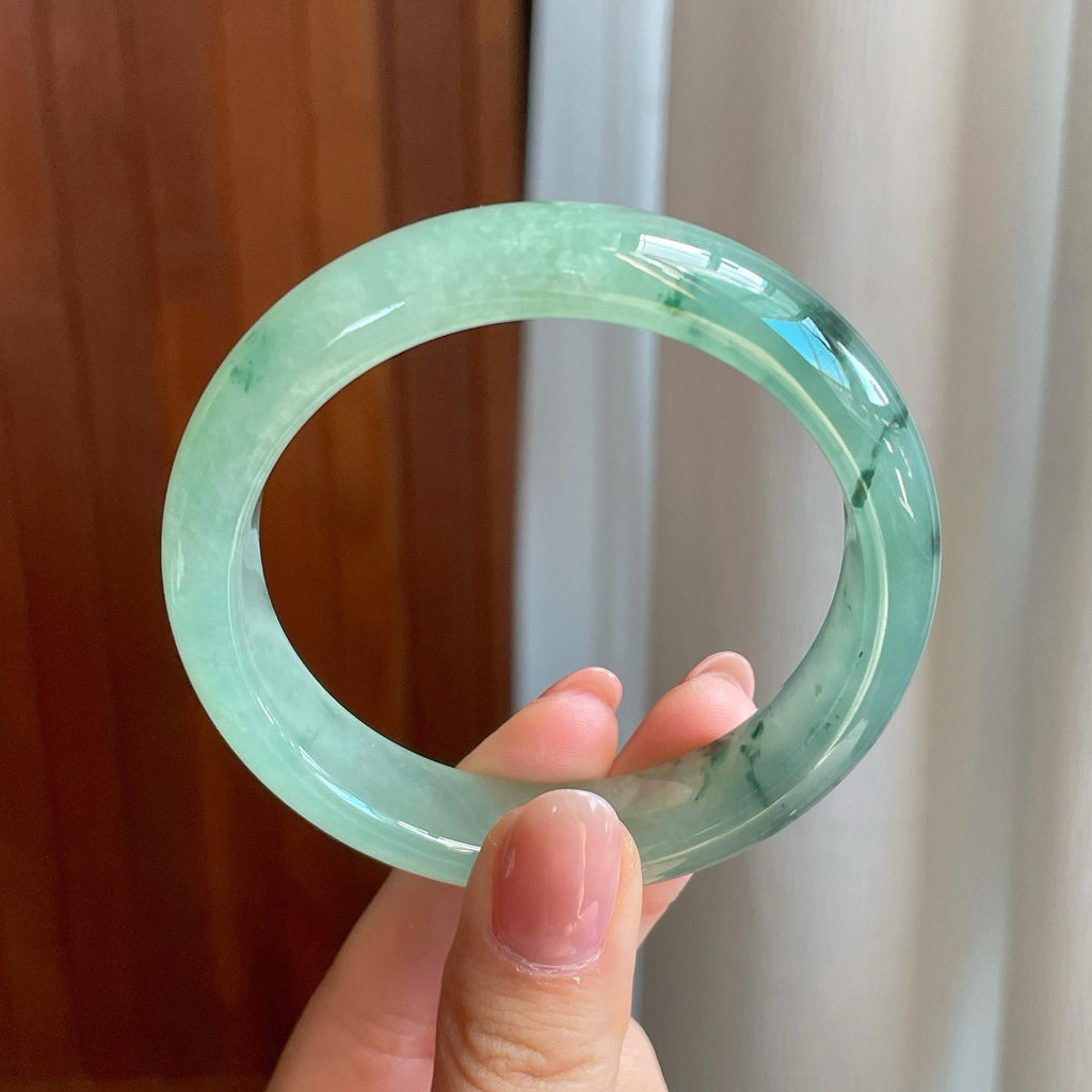 冰种飘花翡翠平安镯（55.4mm)（yc329479）