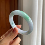 糯种飘花带色翡翠平安镯（56mm）（yc277397）