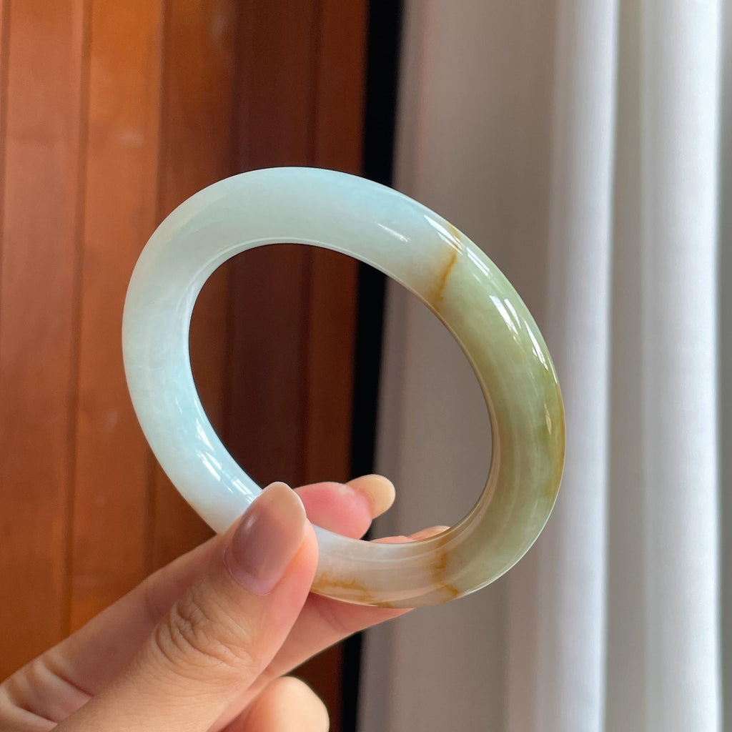 细糯冰黄翡圆条手镯 56圈天然缅甸A货翡翠（yc440016）