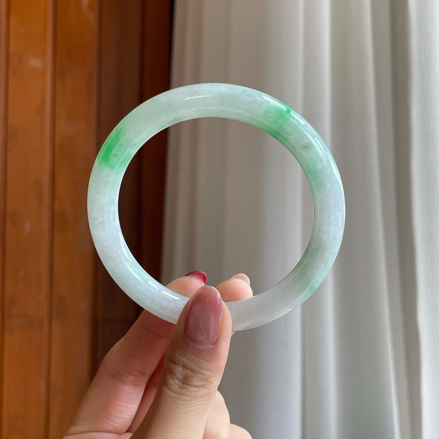 糯冰飘花翡翠美人条手镯（59mm）（yc302151）