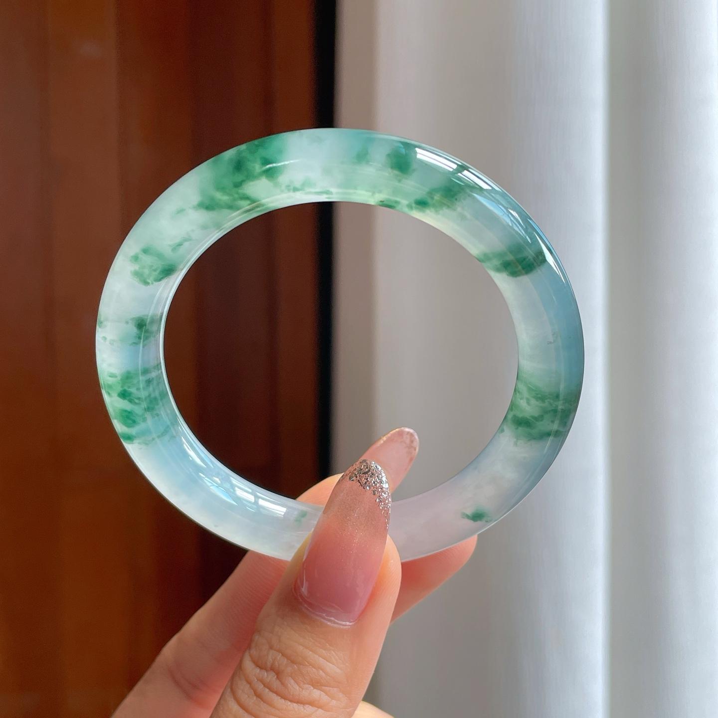 冰种飘花翡翠圆条手镯（53.2mm）（yc361754）