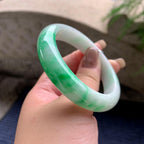 细糯种白底青正圈平安镯56圈口  天然缅甸A货翡翠（yc439190）