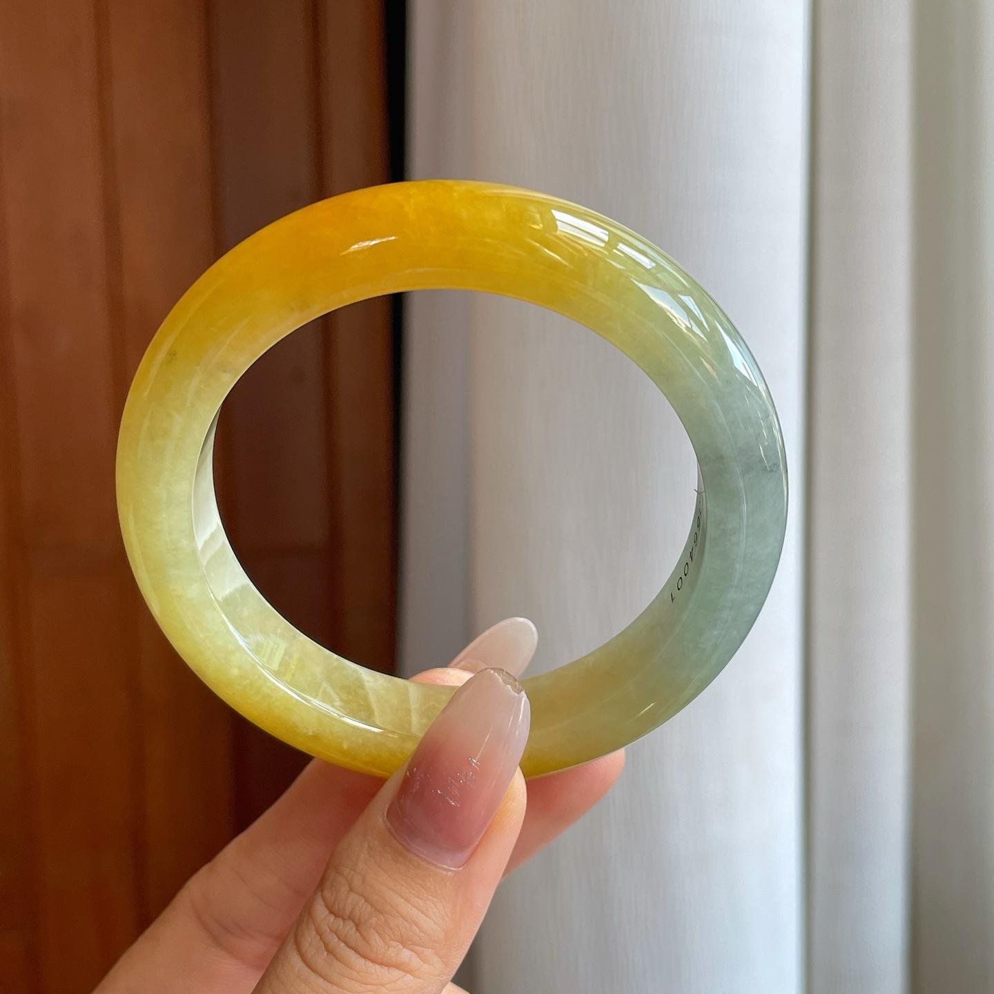 糯冰黄翡翡翠平安镯（58mm）（yc268219）