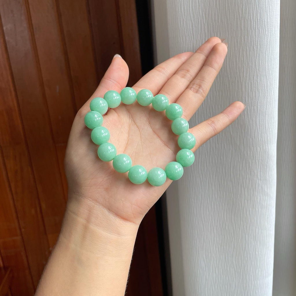 糯冰果绿底翡翠珠串手串（yc246171）