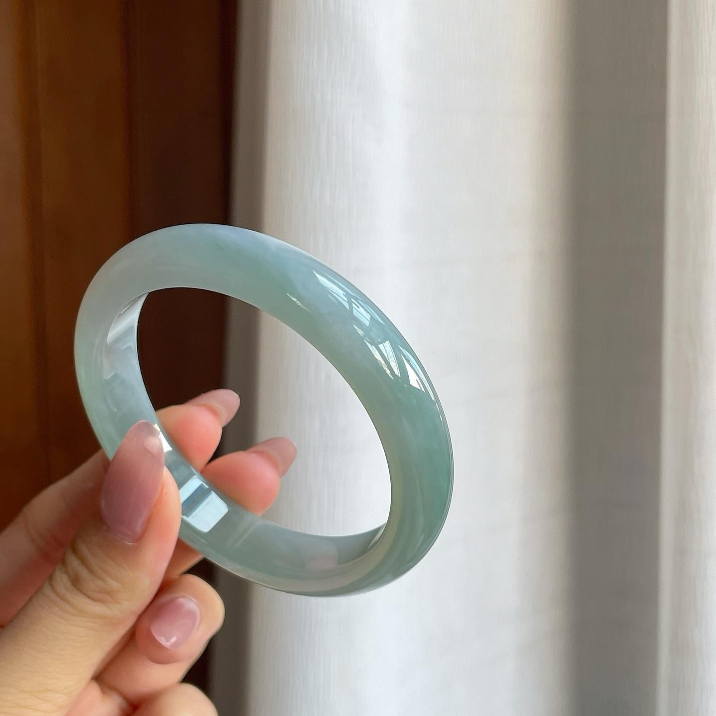 糯冰蓝晴底翡翠平安镯（56.5mm）（yc286516）