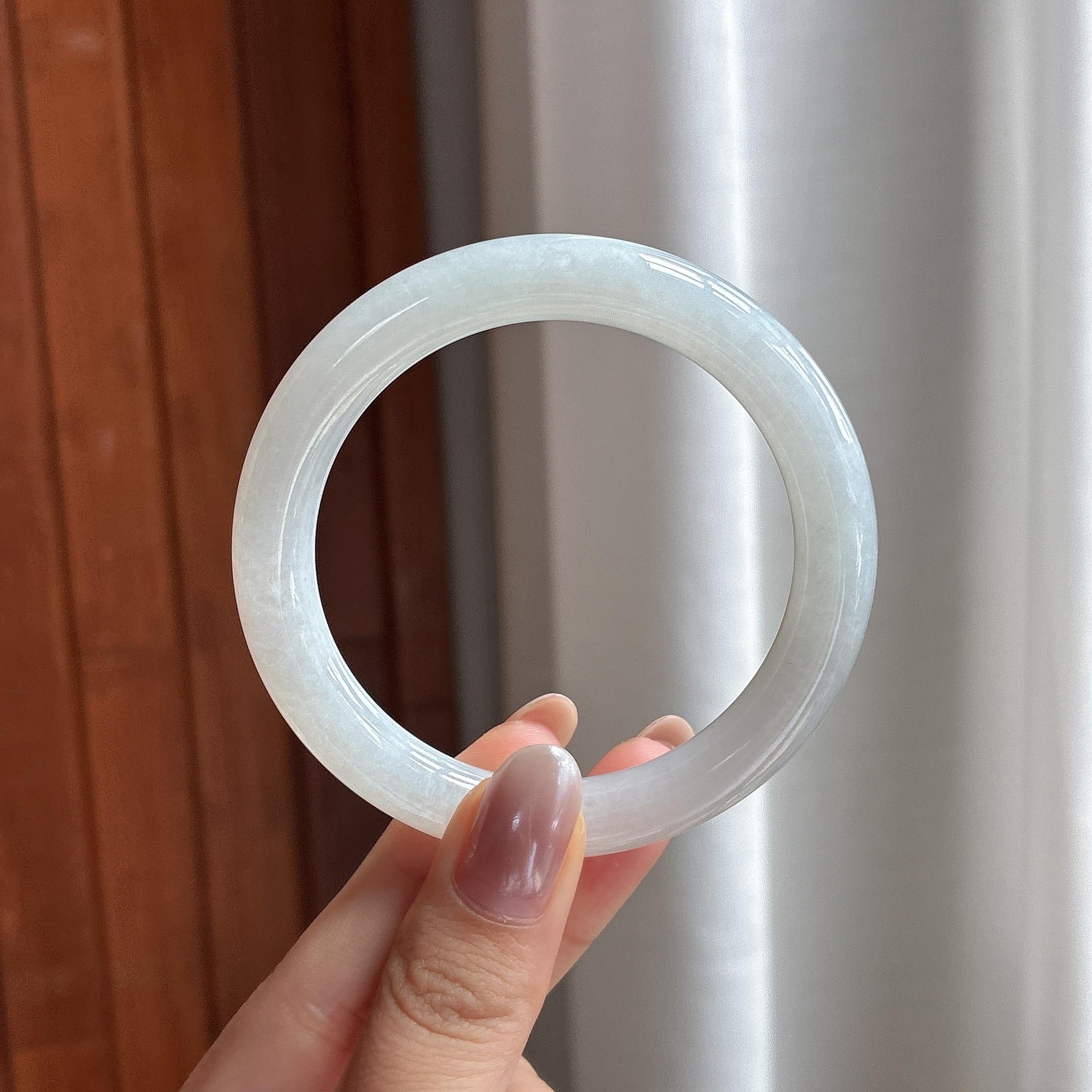 糯冰白月光圆条手镯 55圈 天然缅甸A货翡翠（yc697798）
