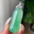 18k金钻镶糯冰种满绿福瓜吊坠             天然缅甸A货翡翠（yc406927）